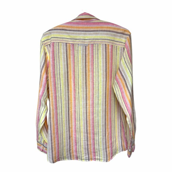 Azulu Multicolor Striped Linen Long Sleeve Button Down Shirt - Picture 7 of 9